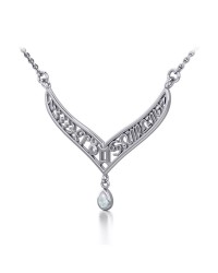 12 Zodiac Symbols Silver Necklace with Teardrop Opal Birthstone