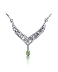 12 Zodiac Symbols Silver Necklace with Teardrop Peridot Birthstone