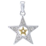 Celtic Double Pentagram Pendant in Sterling Silver and Gold