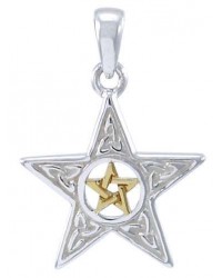 Celtic Double Pentagram Pendant in Sterling Silver and Gold