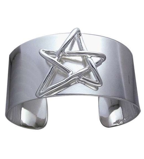 Modern Pentagram Cuff Bracelet in Sterling Silver