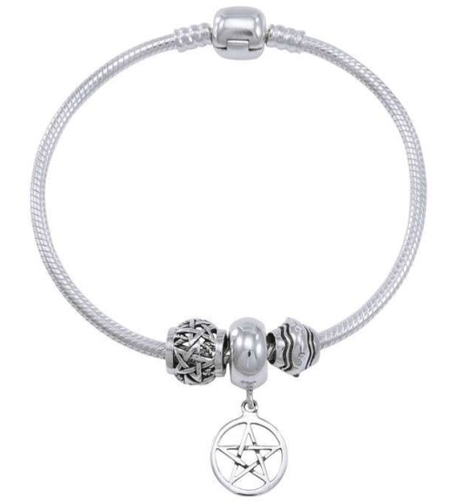 Pentagram Sterling Silver Bead Bracelet