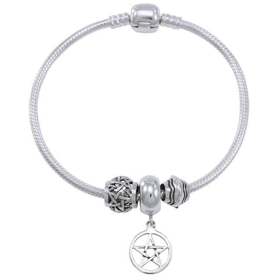 Pentagram Sterling Silver Bead Bracelet Pentagram Sterling Silver Bead Bracelet
