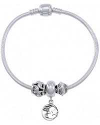 Moon and Stars Sterling Silver Bead Bracelet