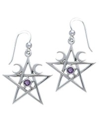 Pentagram Pentacle Earrings with Gemstone