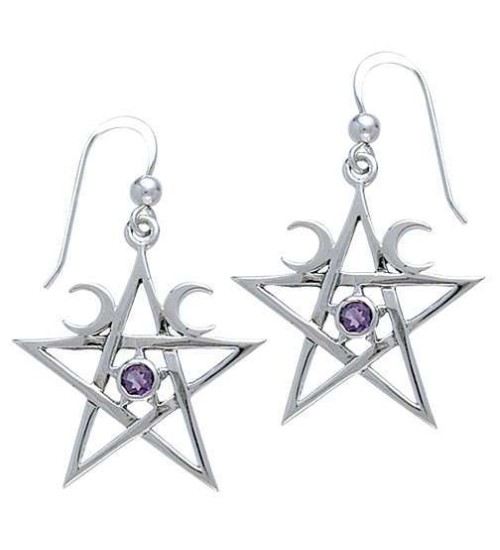 Pentagram Pentacle Earrings with Gemstone