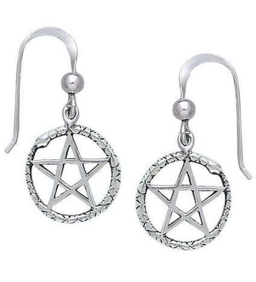 Ouroborus Snake of Rebirth Pentacle Earrings