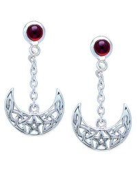 Crescent Moon Pentacle Earrings with Garnets