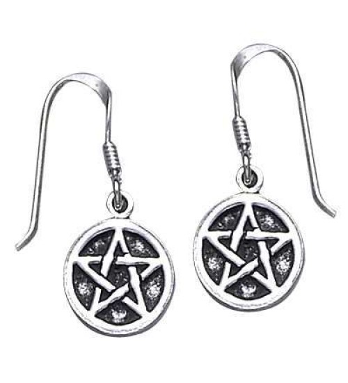 Pentagram Pentacle Dangle Earrings in Sterling Silver