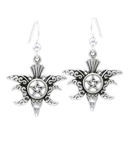 Raven Pentacle Moon Sterling Silver Earrings