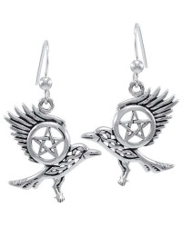 Raven Pentacle Sterling Silver Earrings