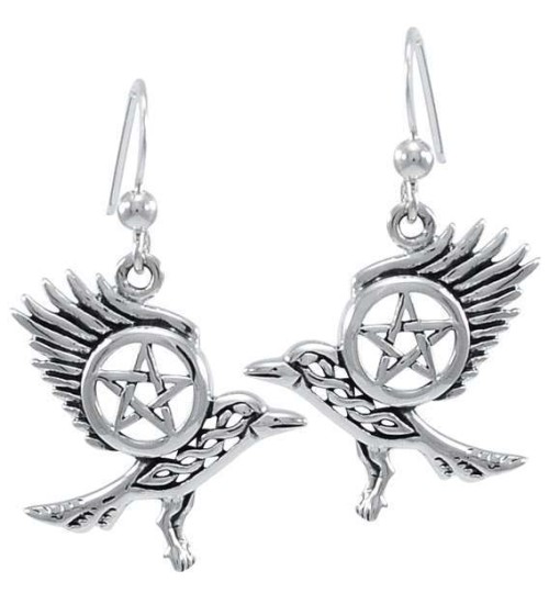 Raven Pentacle Sterling Silver Earrings