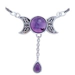 Celtic Triple Moon Necklace with Amethyst for Spirituality