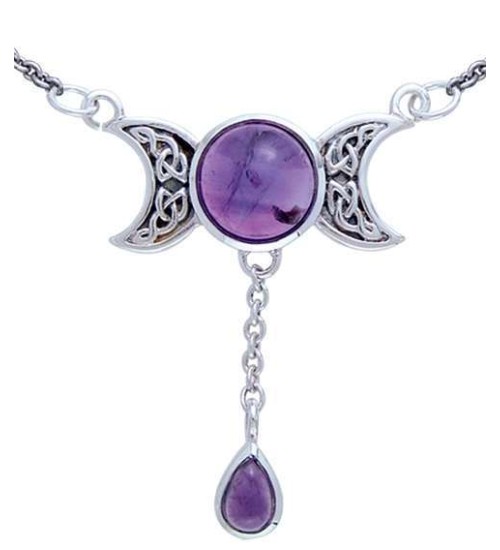 Celtic Triple Moon Necklace with Amethyst for Spirituality