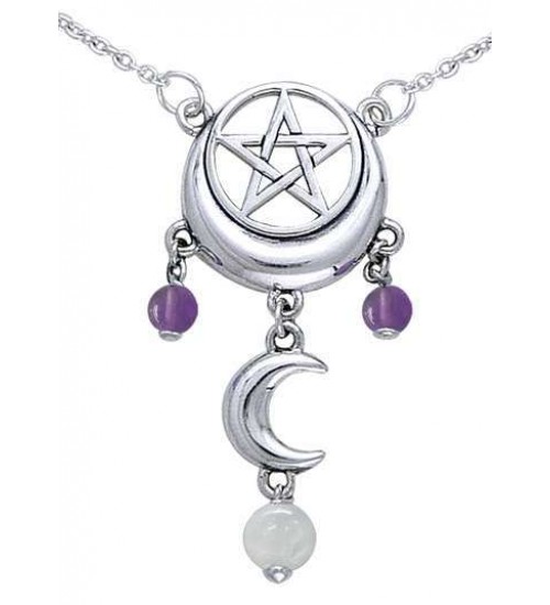 Magick Moon Silver Necklace with Amethyst