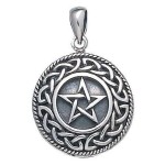 Knotwork Bordered Pentacle Pendant in Sterling Silver