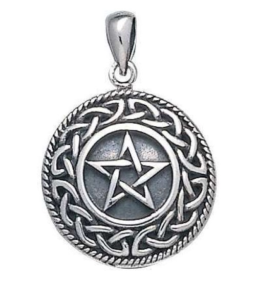 Knotwork Bordered Pentacle Pendant in Sterling Silver