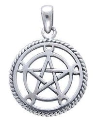 Moon Pentacle Sterling Silver Pentagram Pendant