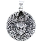 Ariel Bird Goddess Disk Pendant in Sterling Silver