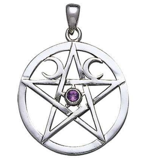 Moon Pentacle Pendant with Gemstone