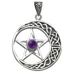 Crescent Moon Pentacle Pendant with Gemstone