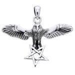 Flying Owl Pentagram Sterling Silver Pendant