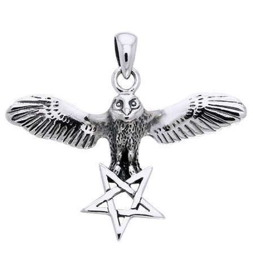 Flying Owl Pentagram Sterling Silver Pendant