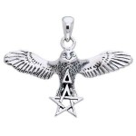 Flying Owl Triangle and Pentagram Sterling Silver Pendant