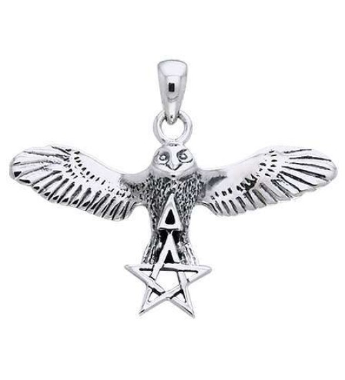 Flying Owl Triangle and Pentagram Sterling Silver Pendant