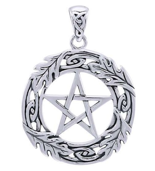 Celtic Oak Leaf Pentacle Sterling Silver Pendant