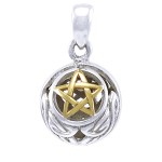 Hollow Ball Celtic Knot Pentacle Silver and Gold Pendant