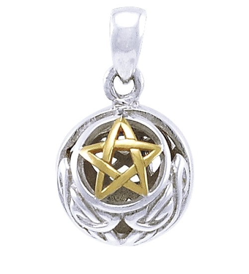 Hollow Ball Celtic Knot Pentacle Silver and Gold Pendant