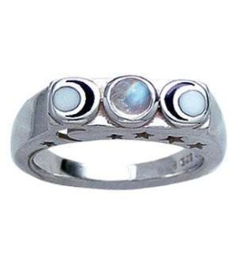 Phases of the Moon Sterling Silver Moonstone Ring