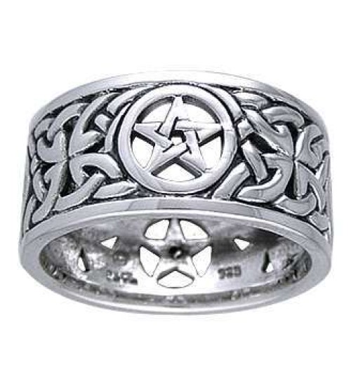 Pentacle Open Knotwork Sterling Silver Ring