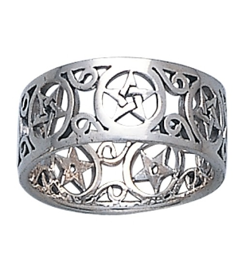 Pentacle Open Sterling Silver Ring