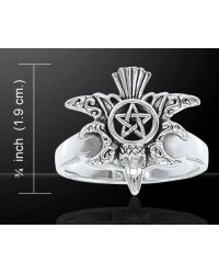 Pentacle on Raven Sterling Silver Ring