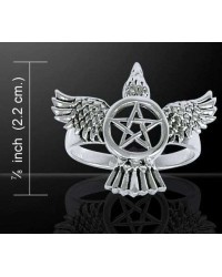 Pentacle Raven Sterling Silver Ring