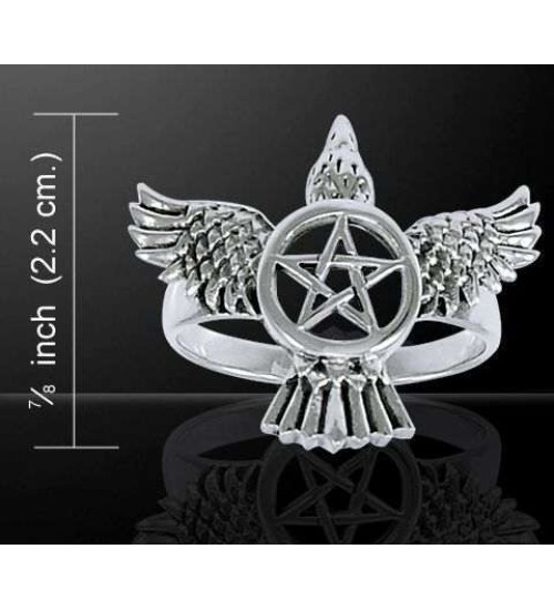 Pentacle Raven Sterling Silver Ring