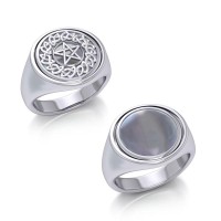 Celtic Pentacle Moonstone Flip Ring