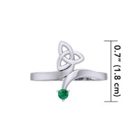 Celtic Trinity Knot with Round Emerald Gem Silver Ring