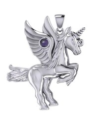 Mythical Winged Unicorn Pendant with Amethyst