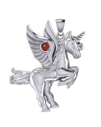 Mythical Winged Unicorn Pendant with Garnet