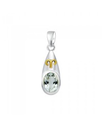 Aries Zodiac Sign Pendant with Aquamarine