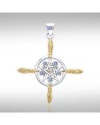 Broomsticks & Star Pendant with Rainbow Moonstone Gems