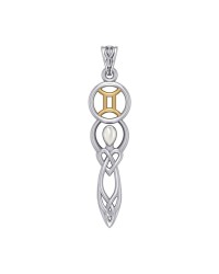 Celtic Goddess Gemini Zodiac Symbol Pendant with Mother of Pearl