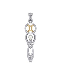 Celtic Goddess Gemini Zodiac Symbol Pendant with Mother of Pearl