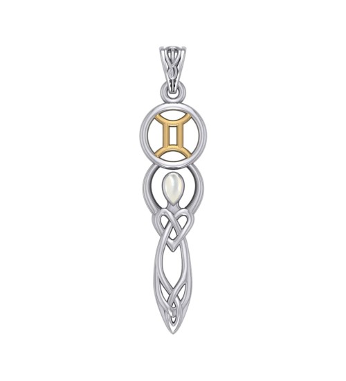 Celtic Goddess Gemini Zodiac Symbol Pendant with Mother of Pearl