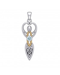 Celtic Goddess Pendant with Gold Accents and Blue Topaz Birthstone