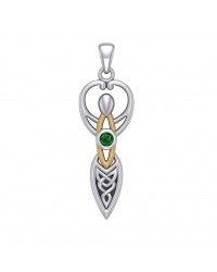 Celtic Goddess Pendant with Gold Accents and Emerald Birthstone