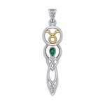 Celtic Goddess Taurus Zodiac Symbol Pendant with Emerald